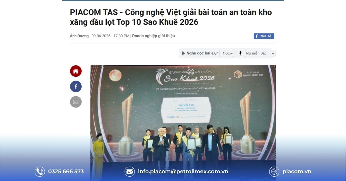 [CAFE F] PIACOM TAS - Công nghệ Việt giải bài toán an toàn kho xăng dầu lọt Top 10 Sao Khuê 2026